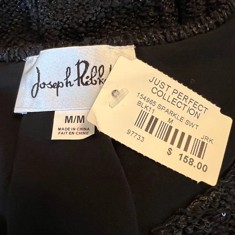 Joseph Ribkoff Black Sparkle Pullover V-Neck Sweater Top Sequins NWT Medium - Image 2