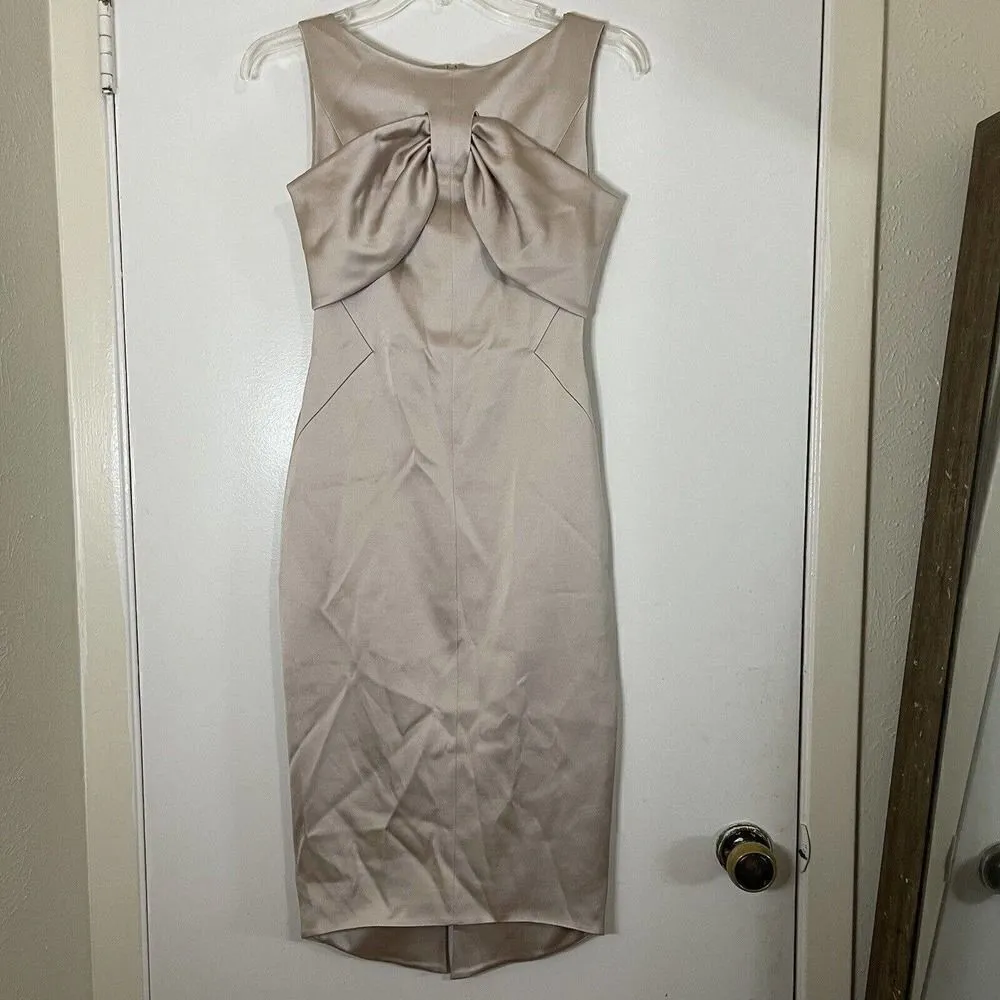 Karen Millen Bow Front Cold Shoulder Knee Length Shift Dress Champagne pink US 2 - Image 3