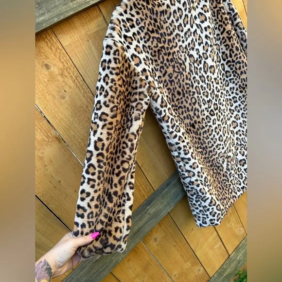 Sanctuary Leopard  Faux Fur Coat Womens S Brown Black it girl animal‎ print - Image 9