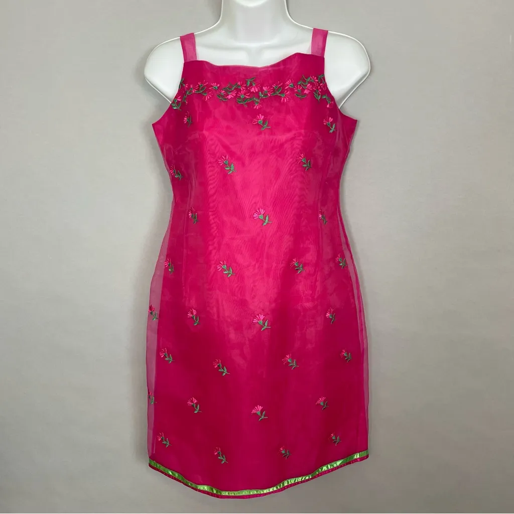 Vintage Jessica Howard Dress Y2K Pink Embroidered‎ Mini Petite 2 Deadstock NWT - Image 5