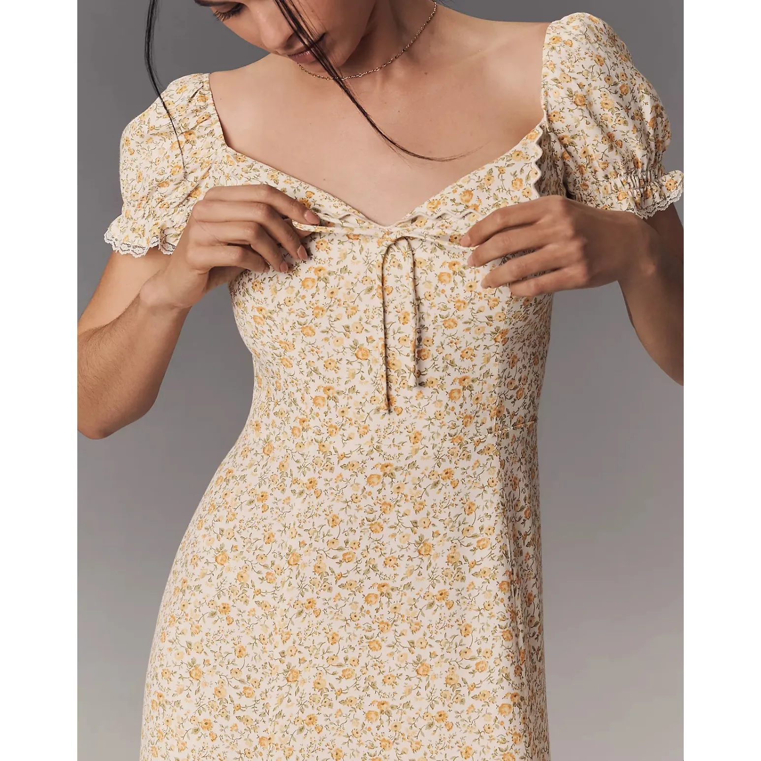 NEW‎ Reformation Shyla Midi Dress Size 2 Yellow Floral Milkmaid Praire - Image 3