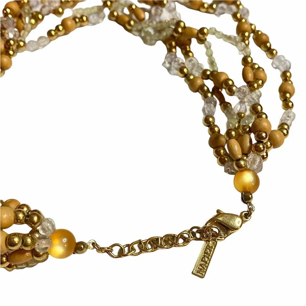 NAPIER Gold Golden Wooden Clear Beads Twisted Plated Adjustable Choker Necklace - Image 5