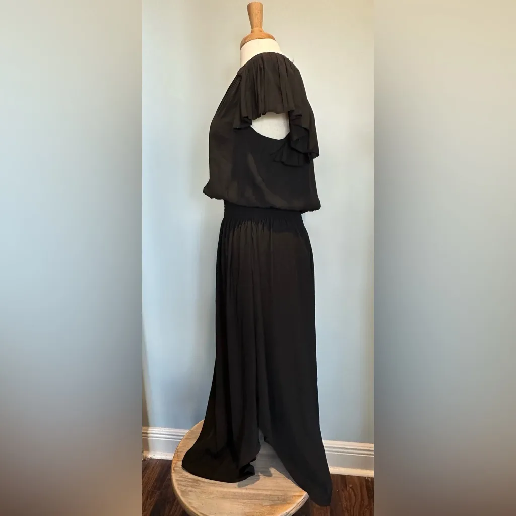Ramy Brook Yassi dress v neck flutter sleeve smocked waistband black Size S NWT - Image 2