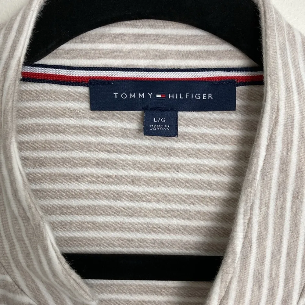 Tommy Hilfiger Military Band Style Jacket Striped Tan Pockets Women's Size Large - Image 2