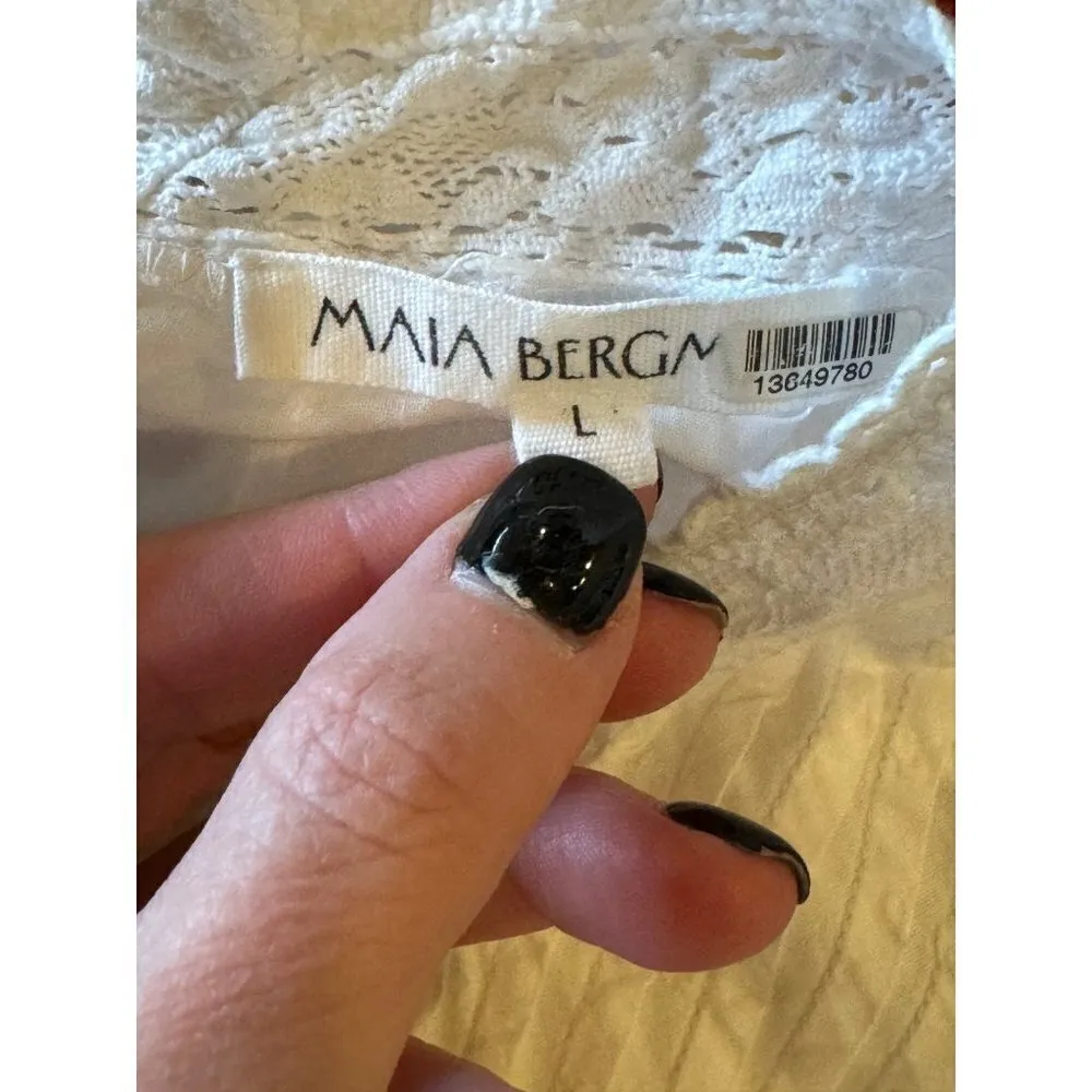 Maia Bergman Mery Dress‎ Womens Large White Eyelet Lace Ruffle Boho Tiered Mini - Image 11