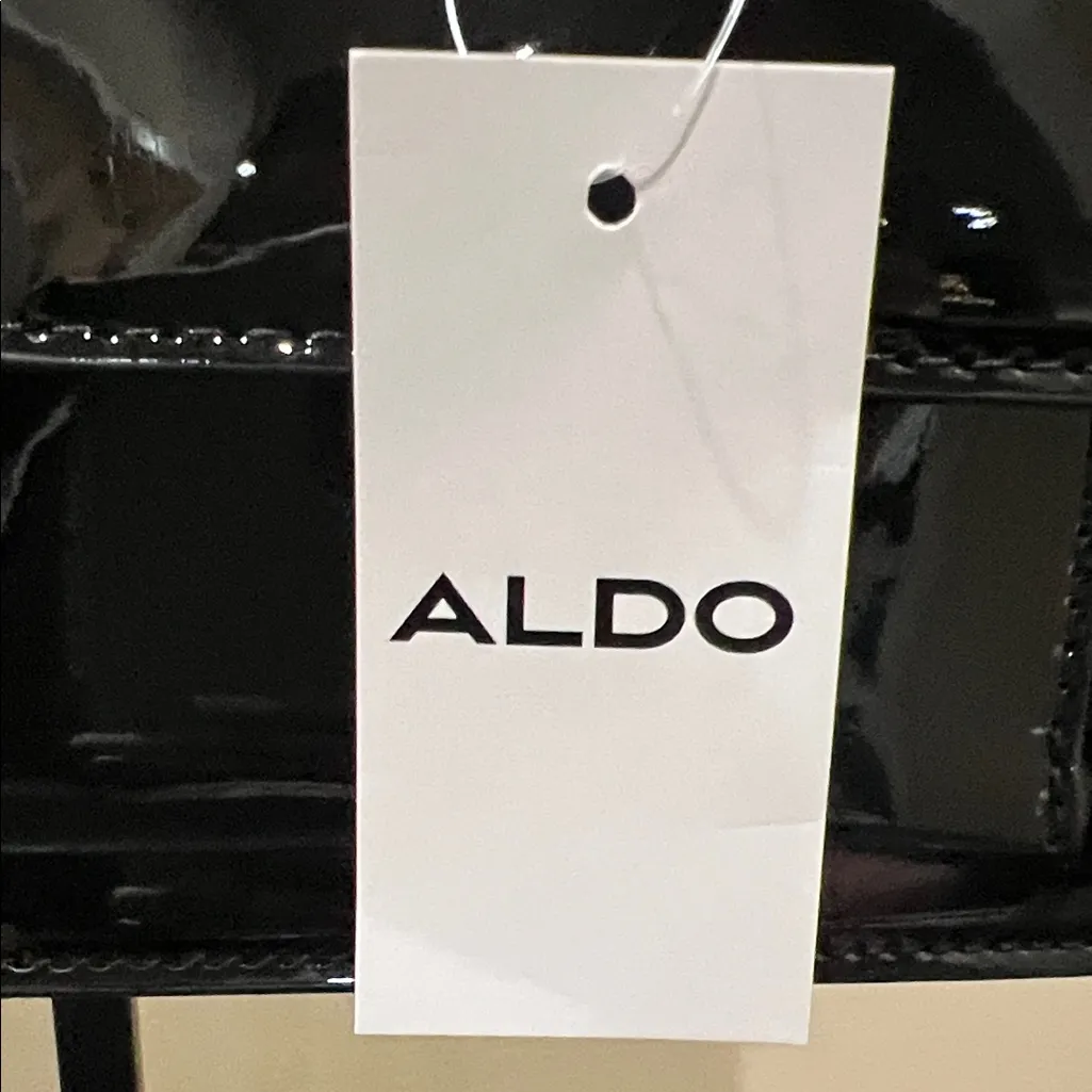 ALDO | Classic Black Patent Faux Leather Satchel w/ Matching Crossbody Strap - Image 2