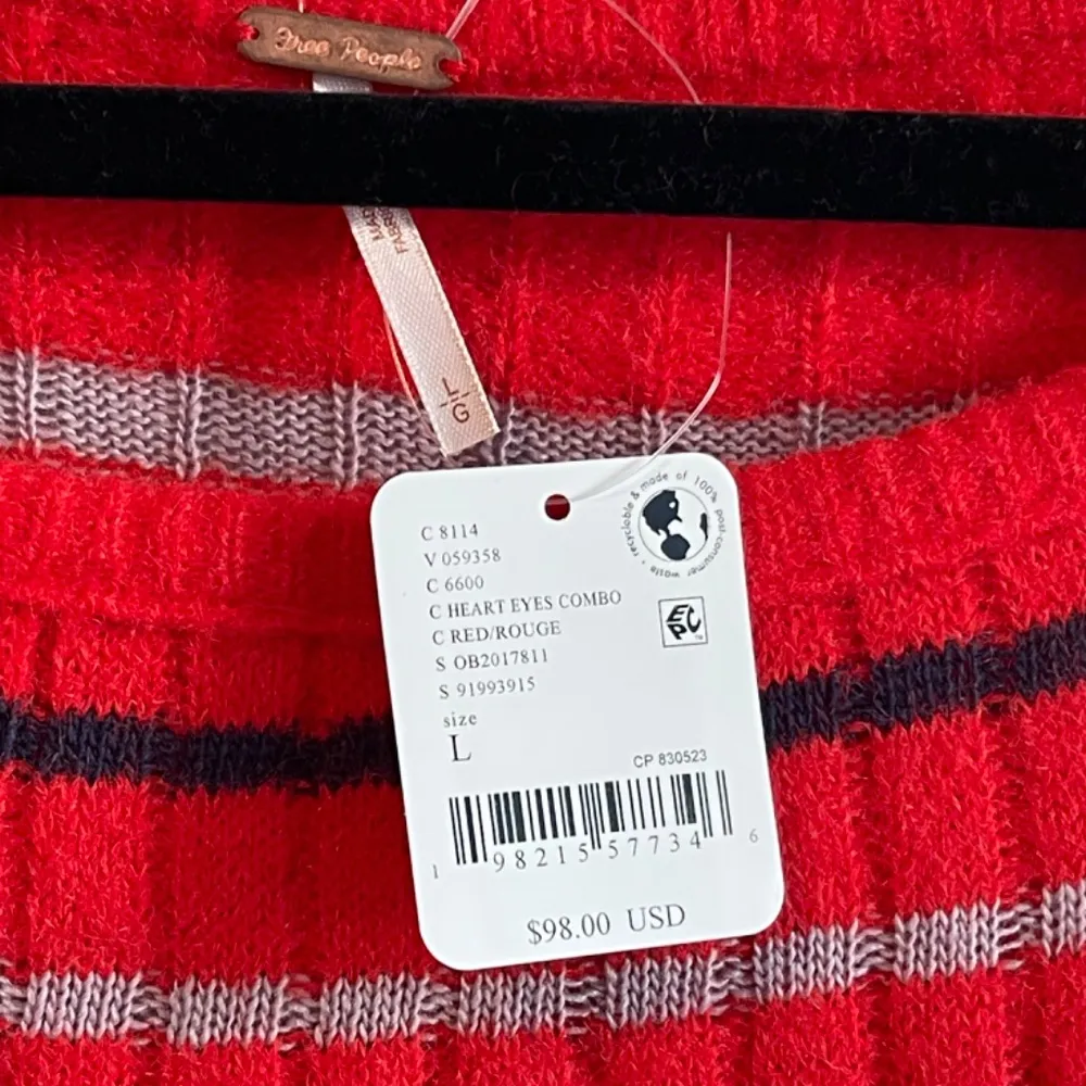 Free People Lumen Stripe Pullover, Red Heart Eyes Combo, Large - NWT - Image 3