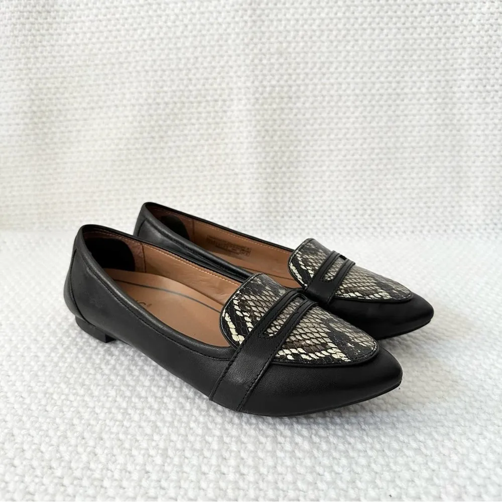Vionic  Black Snake Savannah Boa Leather Pointed Toe Slip On Loafer 7 Wide Width - Image 5