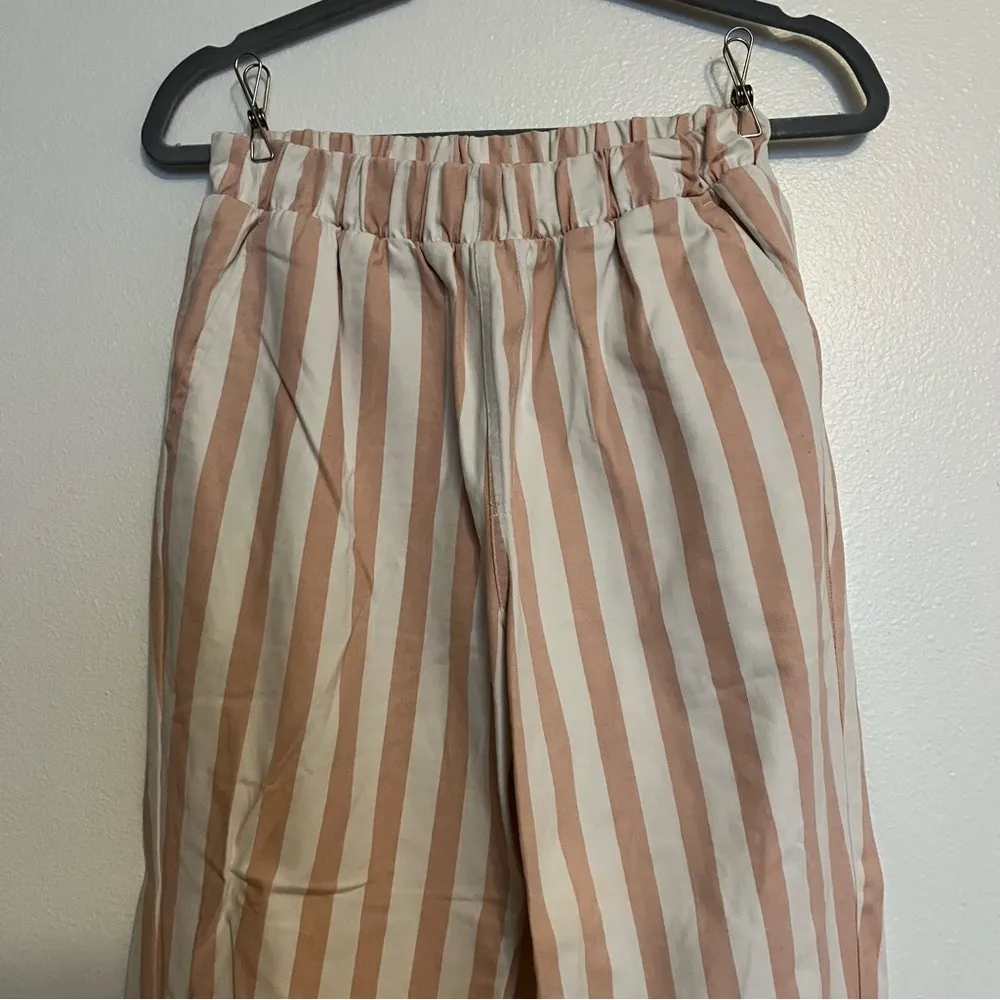 Forever 21 Women's Pink Striped Straight Leg High Rise Pants Size Medium - Image 4