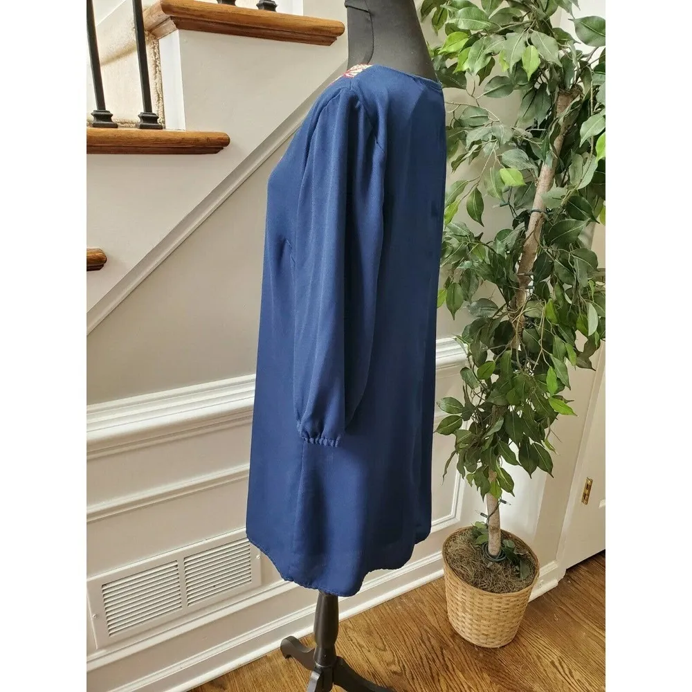 As U Wish Women Blue 100% Polyester V-Neck Long Sleeve Knee Length Dress Size L - Image 7