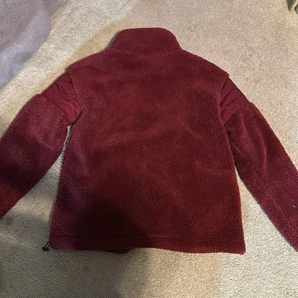 PINK burgundy Half Zip Fuzzy Teddy Pullover Jacket Womens Small Winter Maroon - Image 5