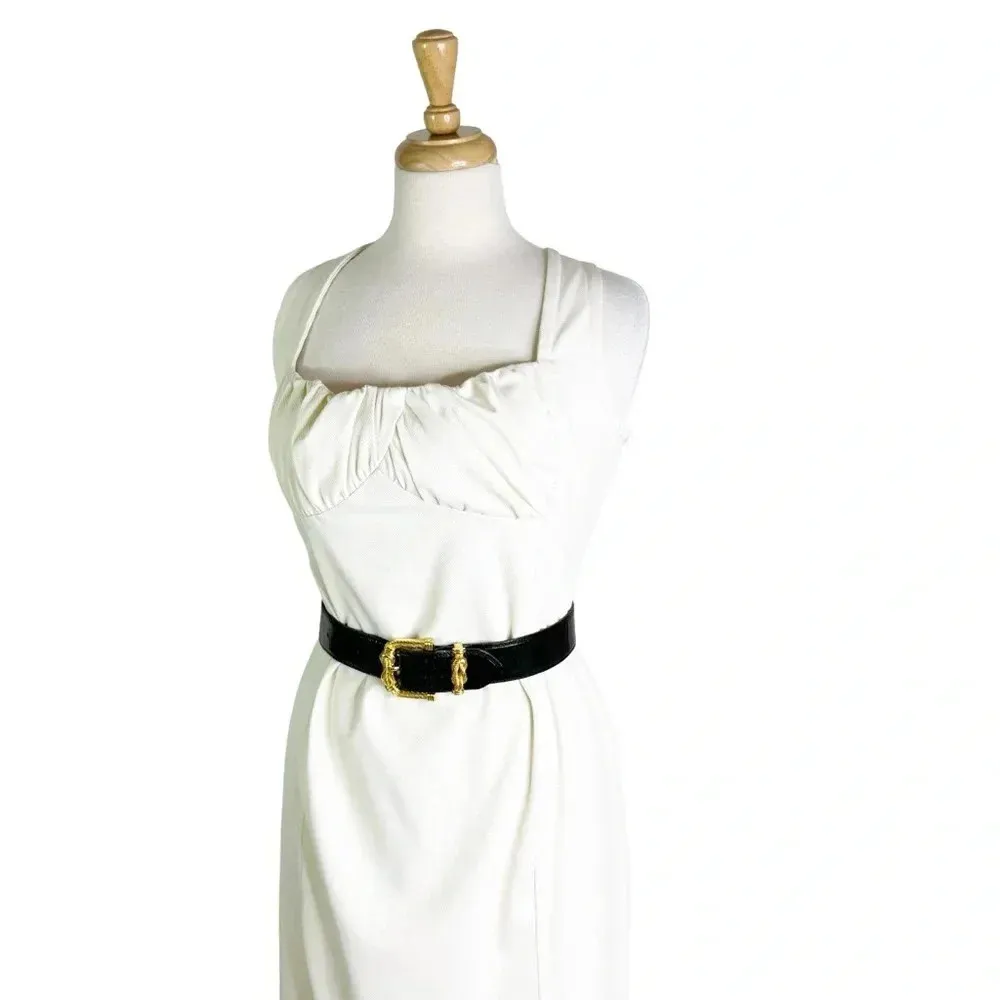 NICHOLAS Twill Gathered Sheath Dress White Ivory Size 14 - Image 10
