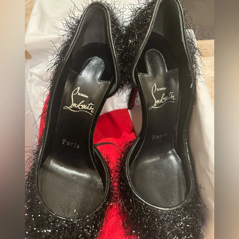 Christian Louboutin Iriza 100 Half d'Orsay Pointed Toe Heel Pumps Black 37 NEW - Image 8
