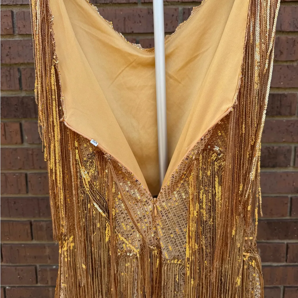 Gold Sequin Fringe Mini Dress Womens Size XS Fearless Showgirl Flapper Cocktail - Image 9