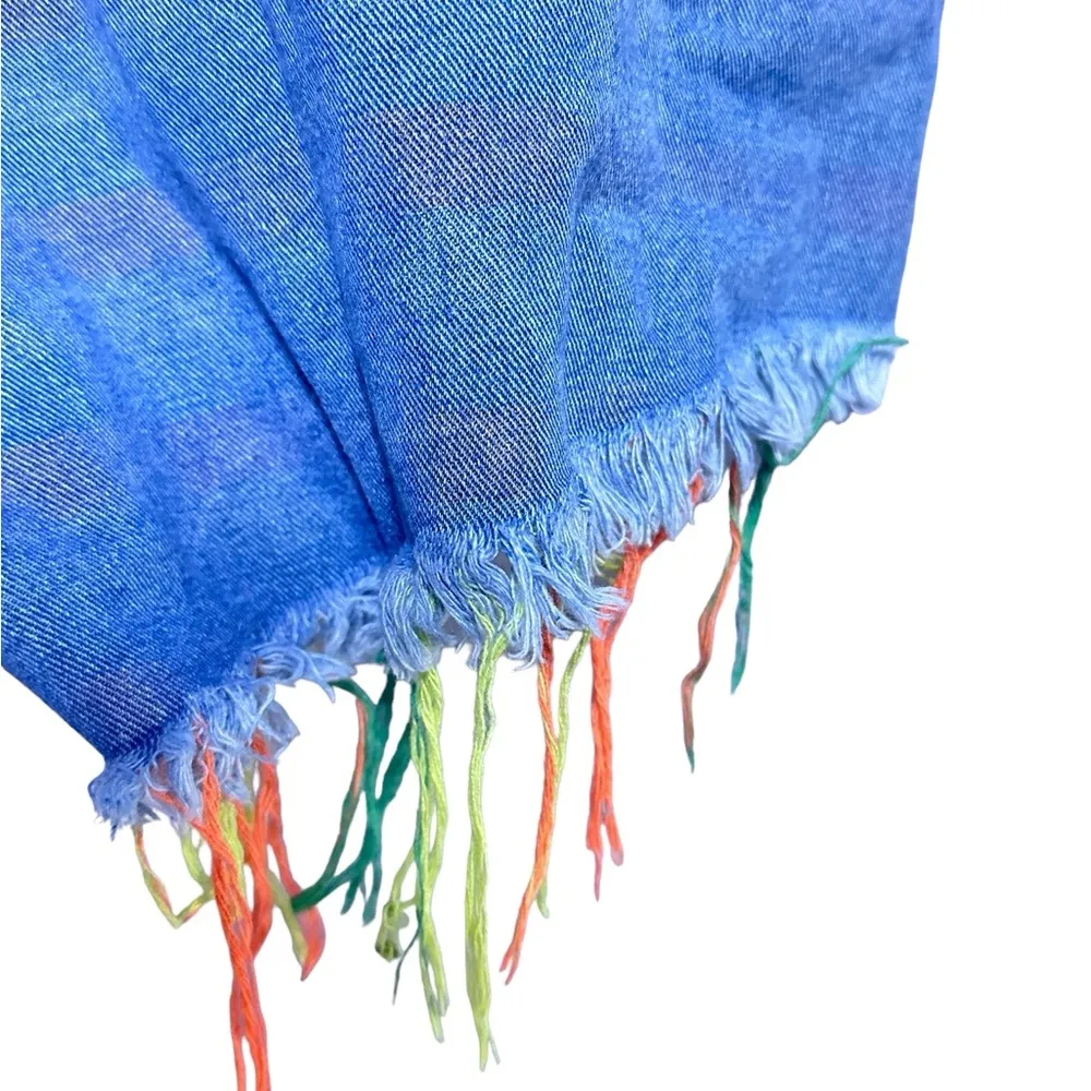 Neon Trimmed Distressed Raw Edge Denim Short - Image 7