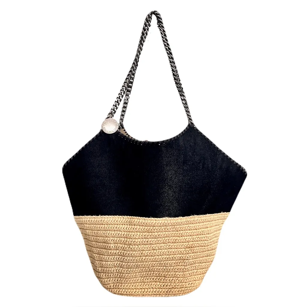 Stella McCartney Black ‘Falabella’ Medium Raffia Tote Bag - Image 2