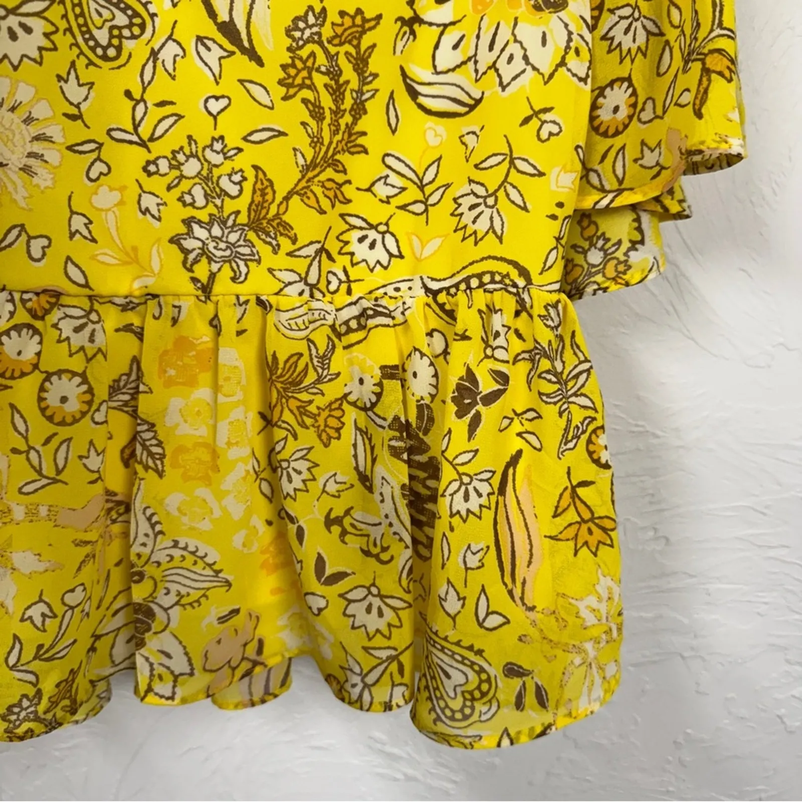 Marc New York Yellow Floral Ruffled Blouse Womens M Ric Rac Peasant Shirt Top - Image 13