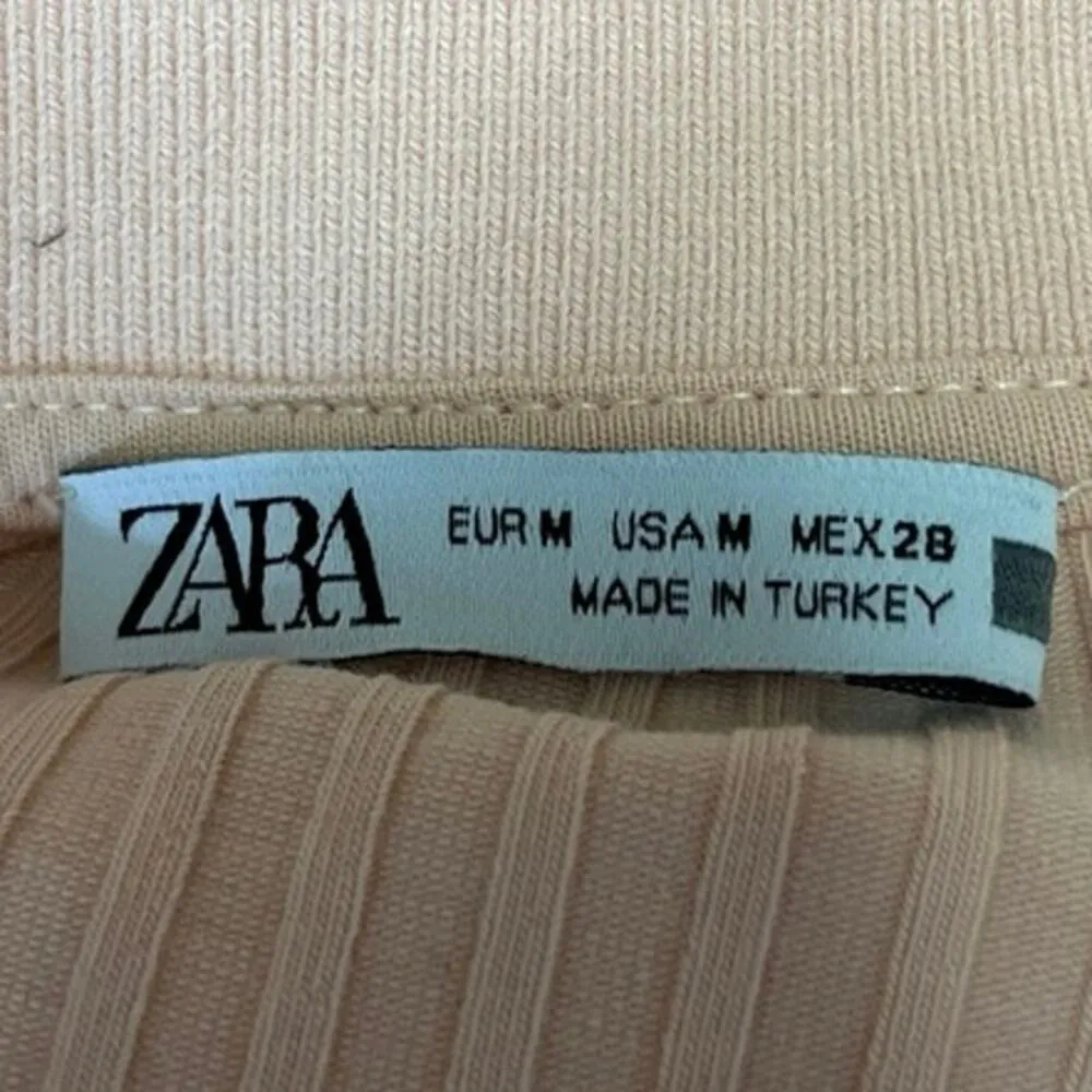 Zara Orange Ribbed Knit Collared Preppy Stretch Short Sleeve Polo Shirt Top Sz M - Image 3