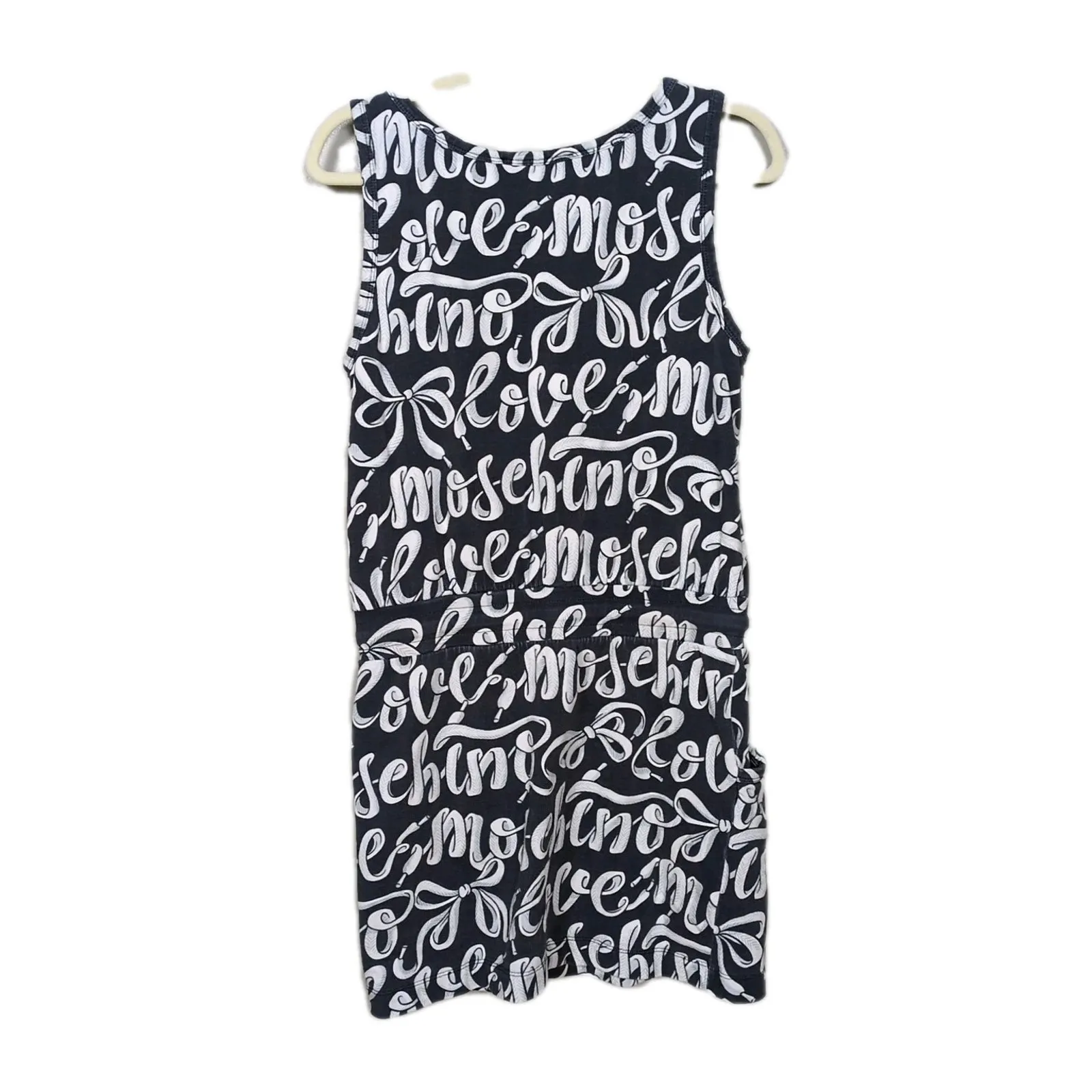 LOVE MOSCHINO Black White Cotton Terry Tank Dress Cursive Logo Women's US 8 - Image 2