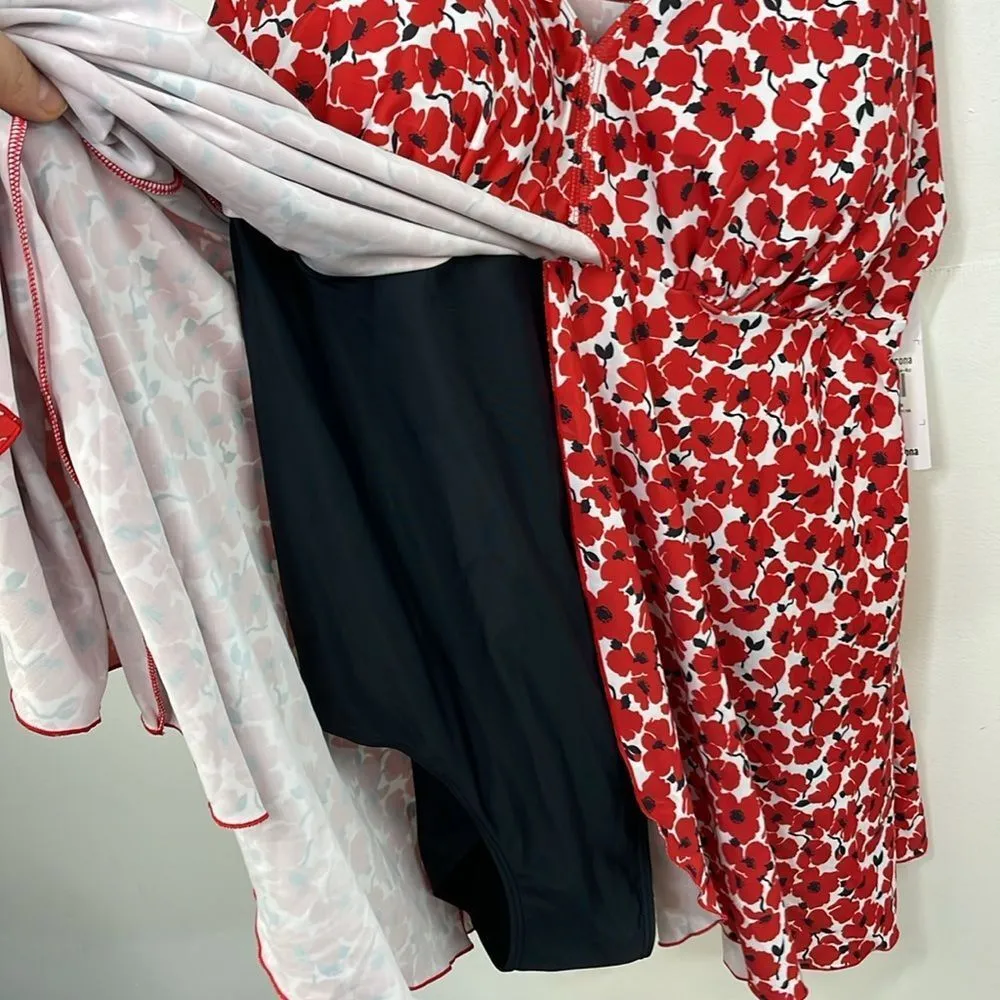 Perona Swimsuit swim dress re/white/black size 26W Red - Image 14