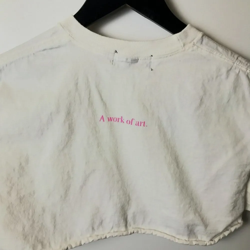 Lovely Jean A Work Of Art T Shirt Girl Illustration Pocket Raw Hem Graphic Tee Size XS - Image 6