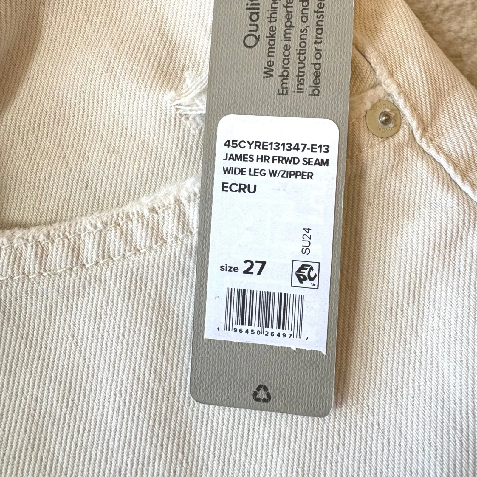 NWT HUDSON James High Rise Wide Leg Forward‎ Seam Ecru Jeans Womens 27 Ret $265 - Image 10