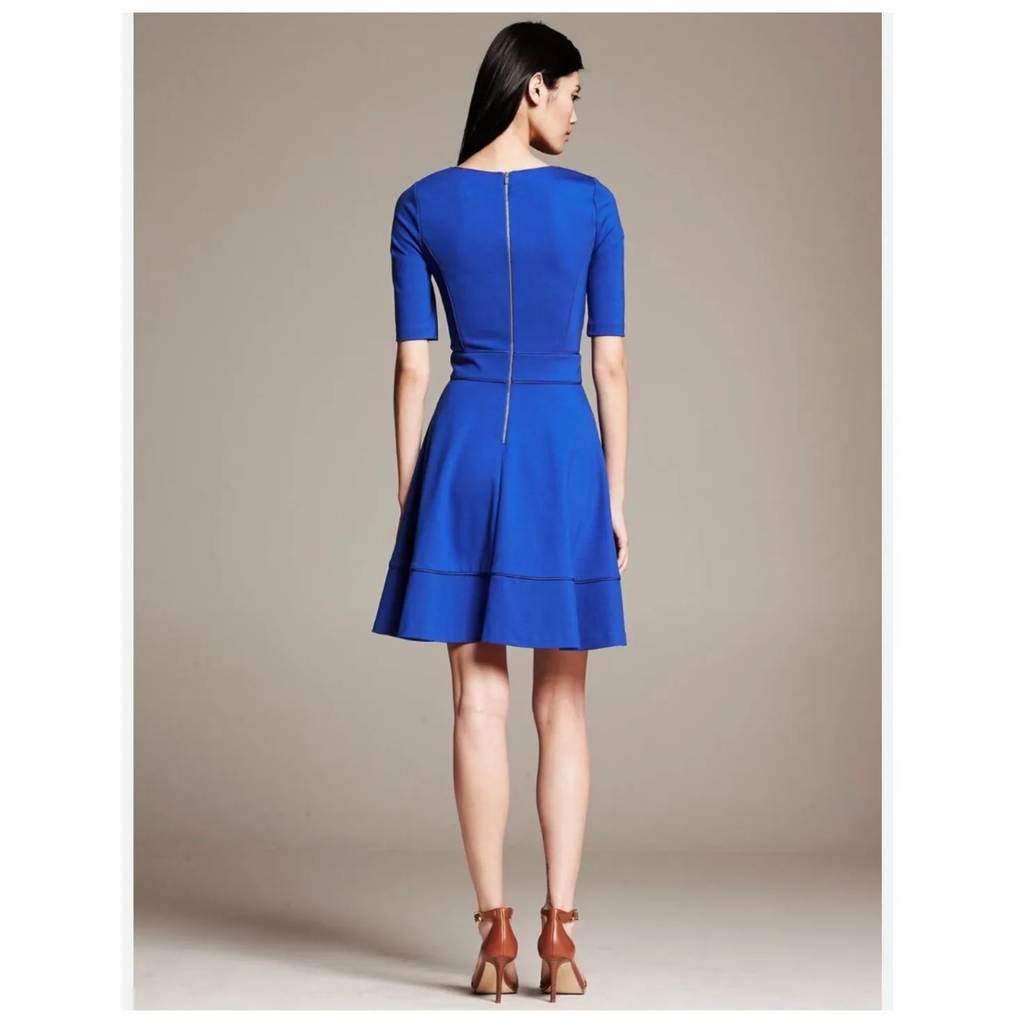 Banana Republic piped ponte-fit Cobalt Blue V-Neck Career Petite‎ 2 - Image 3