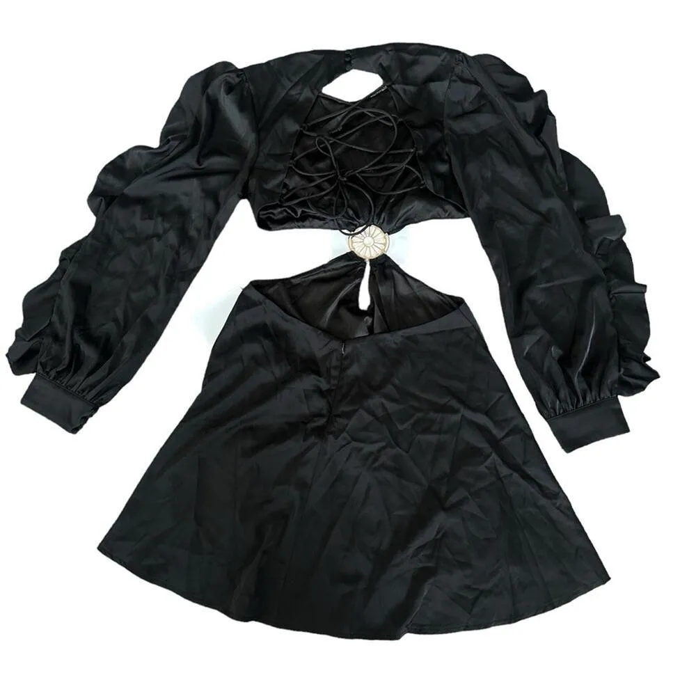 NEW Alamour the Label Romy Dress Black Dress LBD Mini Vacation Silk Sexy Size XL - Image 8