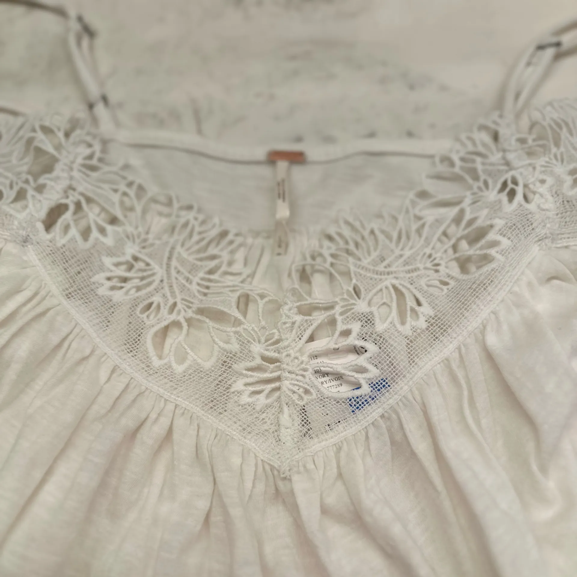 NEW Free People Kayla Tank Cami Boho Floral Lace Lettuce Hem Festival Ivory Sz L - Image 5