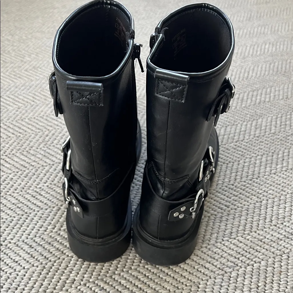 Zara Black Leather Biker Boots - Image 4
