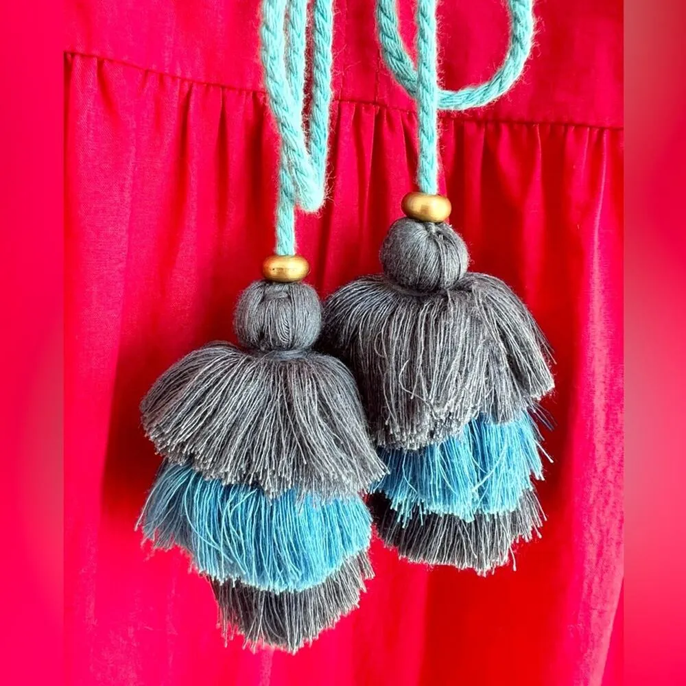 Figue Bella maxi cotton dress red size XS / S relaxed new with tags tassels - Image 9