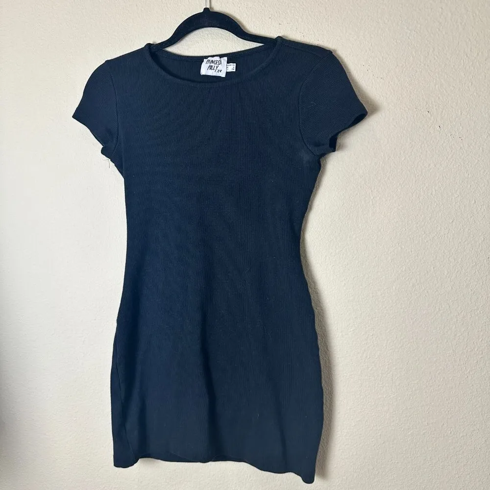 PRINCESS POLLY Cap Sleeve Mini Dress Size 6 Ribbed Bodycon Black - Image 5