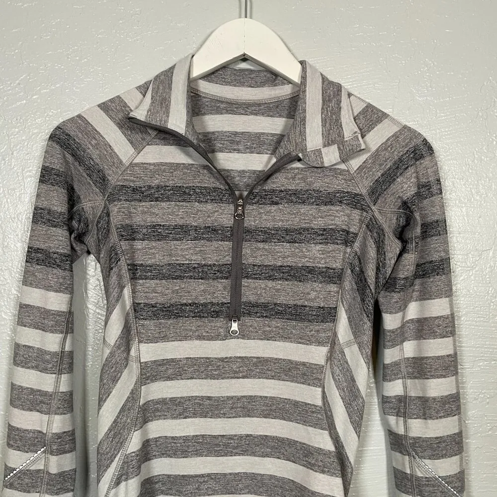 Lululemon Women 4 Race Your Pace 1/2 Zip Pullover Marshmallow Stripe Double Zip - Image 3