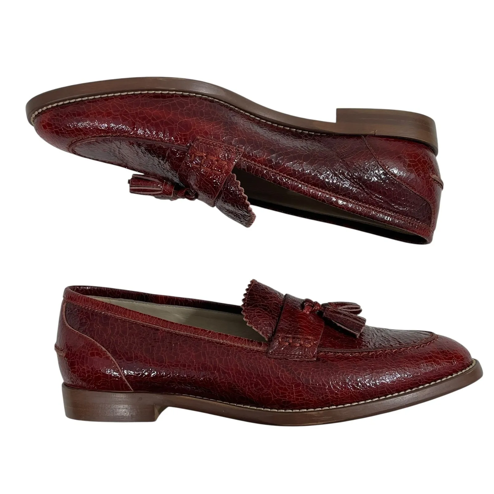 NEW‎ J.Crew Biella Crackled Italian Leather Tassel Loafer Shoes Women's Size 6.5 - Image 4