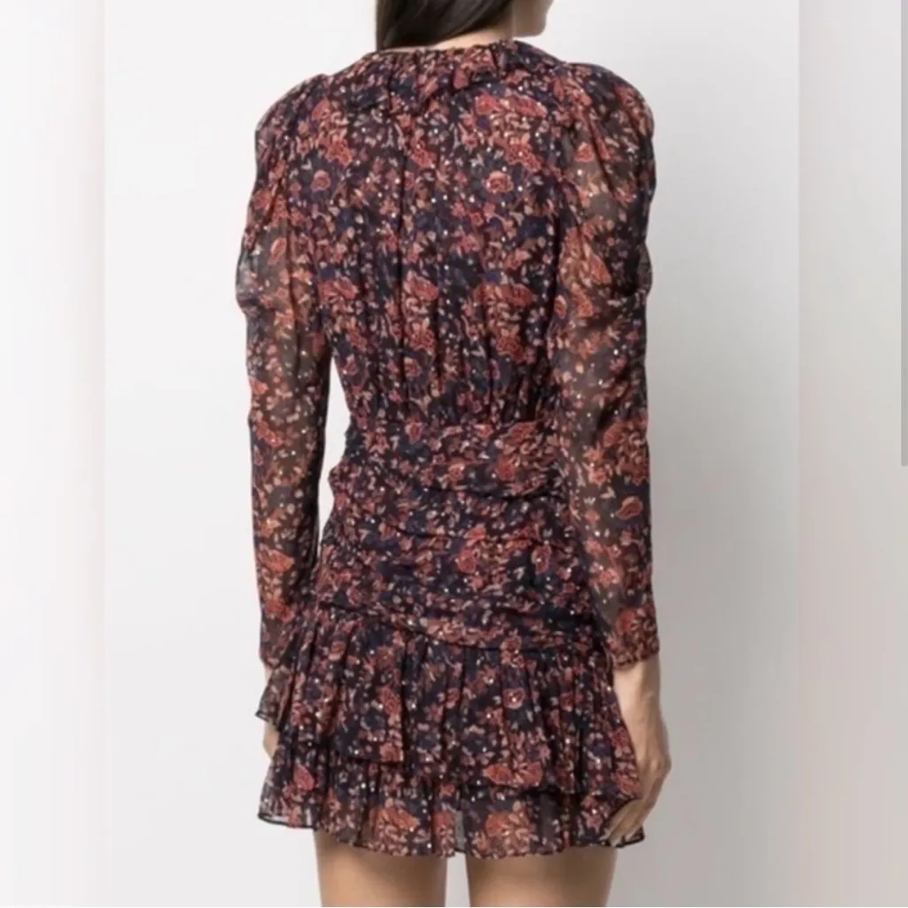 Ulla Johnson Cecily Cosmos Print Long Sleeve Tiered Ruffle Mini Dress Sz 2 - Image 2
