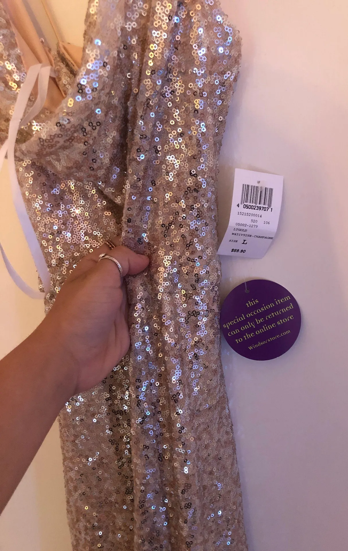 Rose Gold Sequin Prom Dress - Image 4
