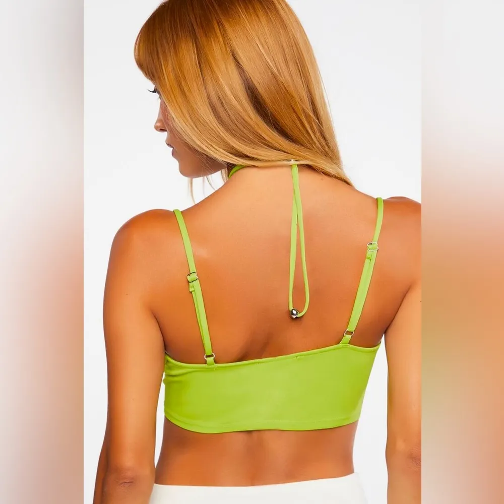 F21 Lime Green Apple Cinched Beaded Cropped Cami Top - S - Image 3