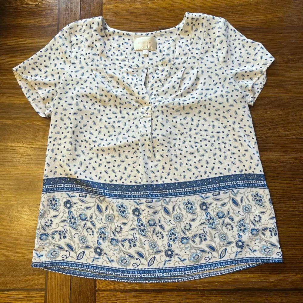 Womens Skies Are Blue Blue White Print Boho Flowy Lightweight Blouse Size XS - Image 7