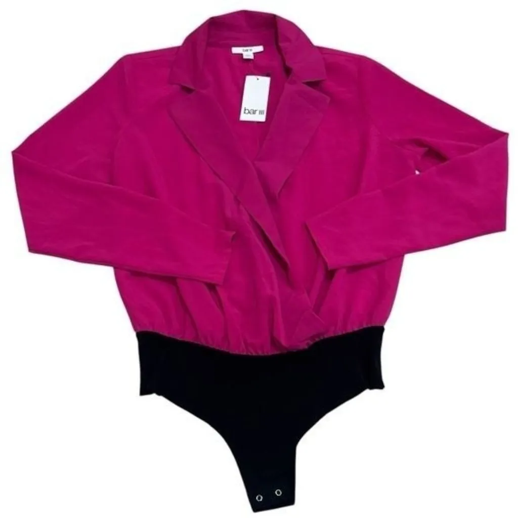 NEW Bar III Pink and Black Long Sleeve Collared Bodysuit Party Career Chic S‎ - Image 2