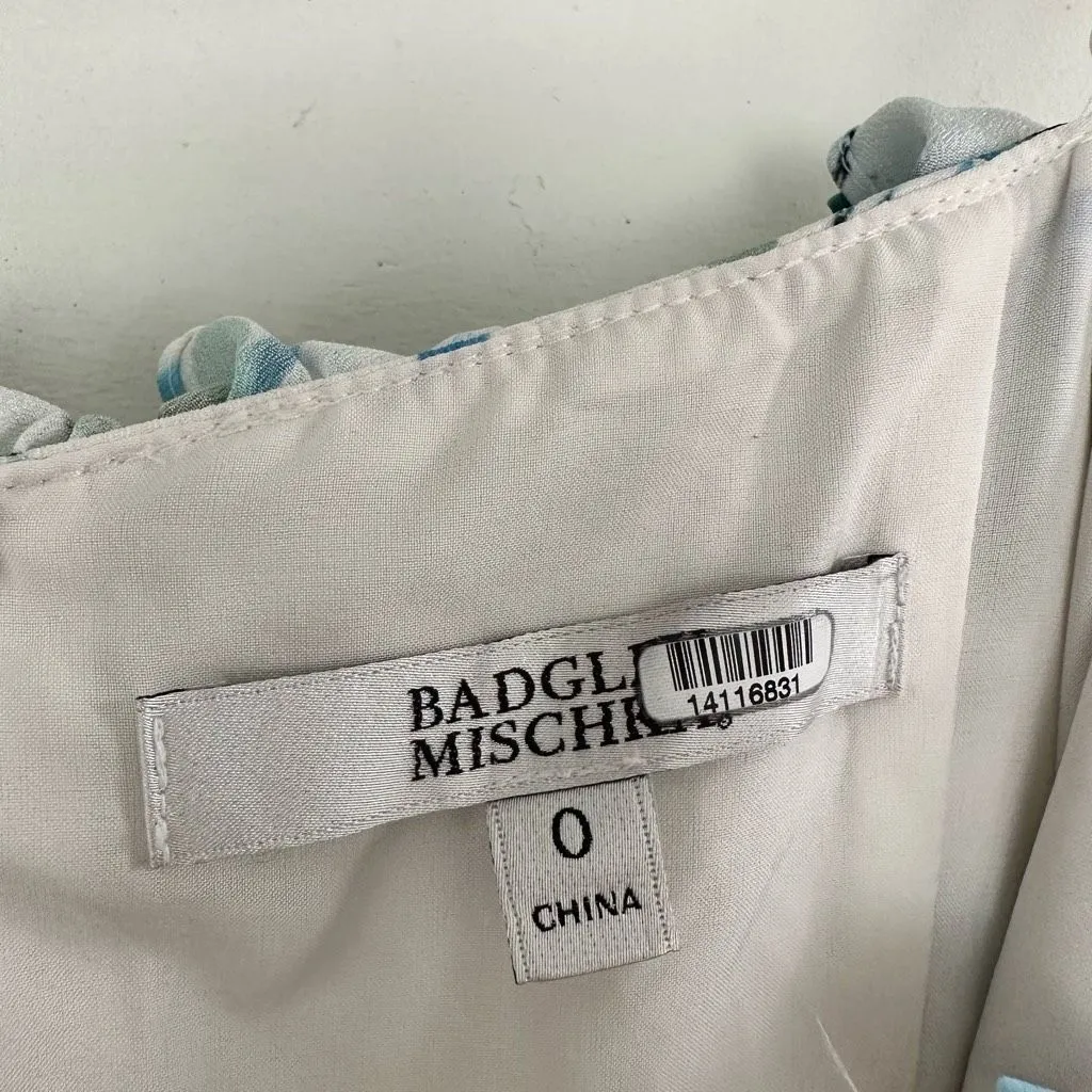 Badgley Mishka Women’s Blue 0 Floral Ruffle Trim Dress Flaw - Image 2