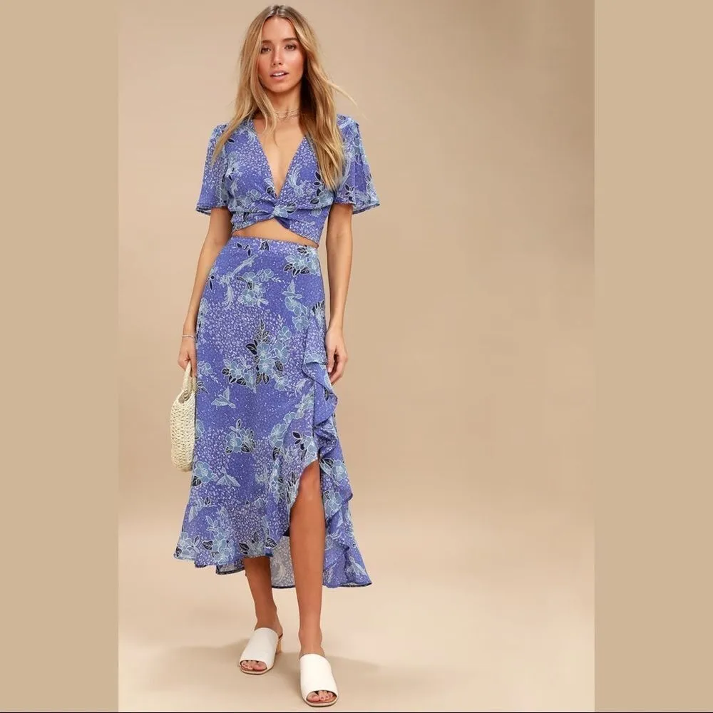 ✨HP✨Views Periwinkle Blue Floral Print Maxi Skirt✨ Size M - Image 3