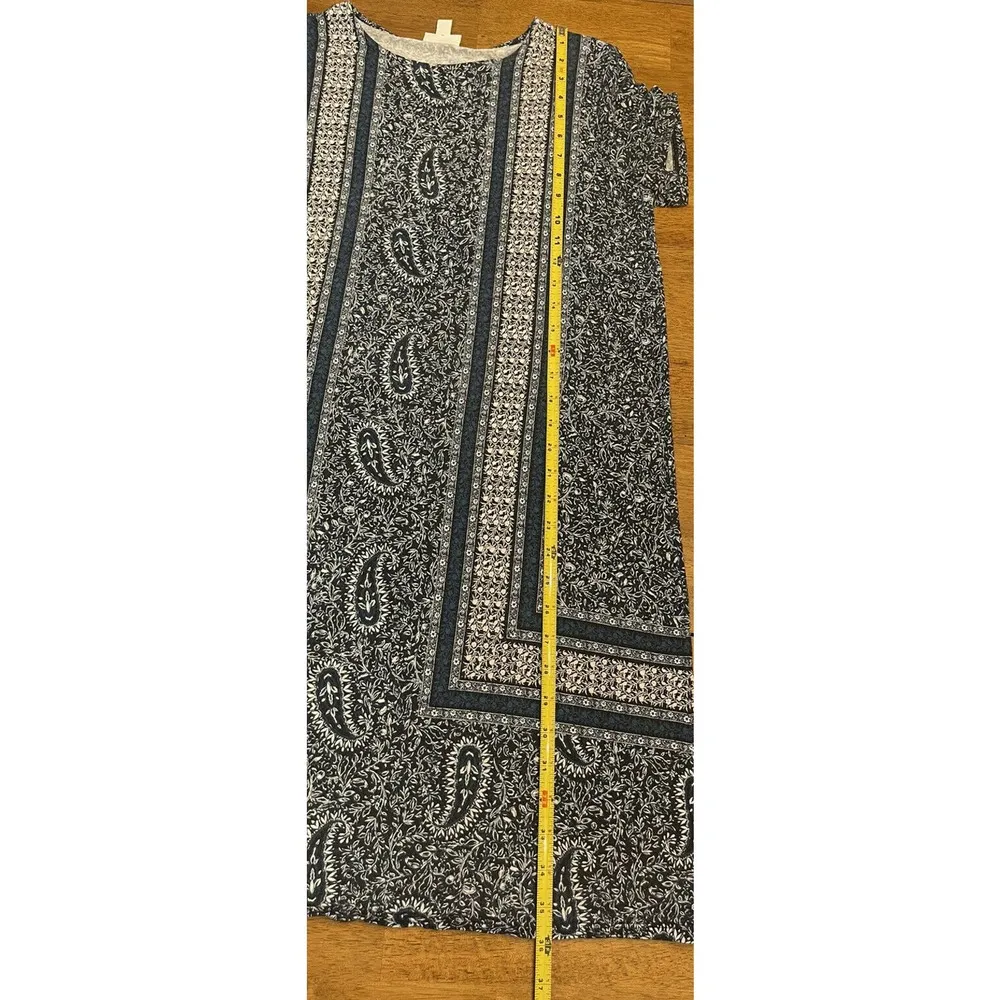 J.Jill Dress Blue White Paisley Size Small Short Sleeves Crewneck Comfort - Image 5