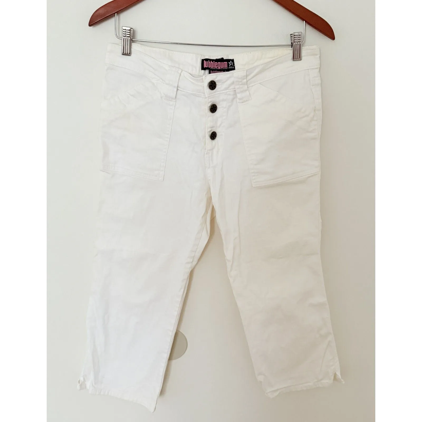 VTG Y2K Bubblegum White Cotton Blend Stretchy Junior Capri Pants Sz 11/12 (flaw) - Image 2