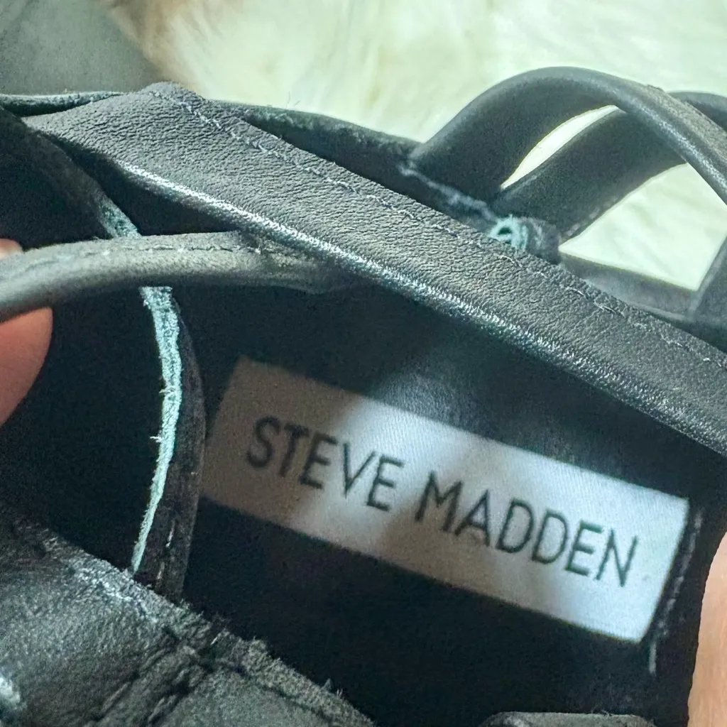 STEVE MADDEN Cherry30 Black Leather Gladiator Block Heel Sandals - Image 7