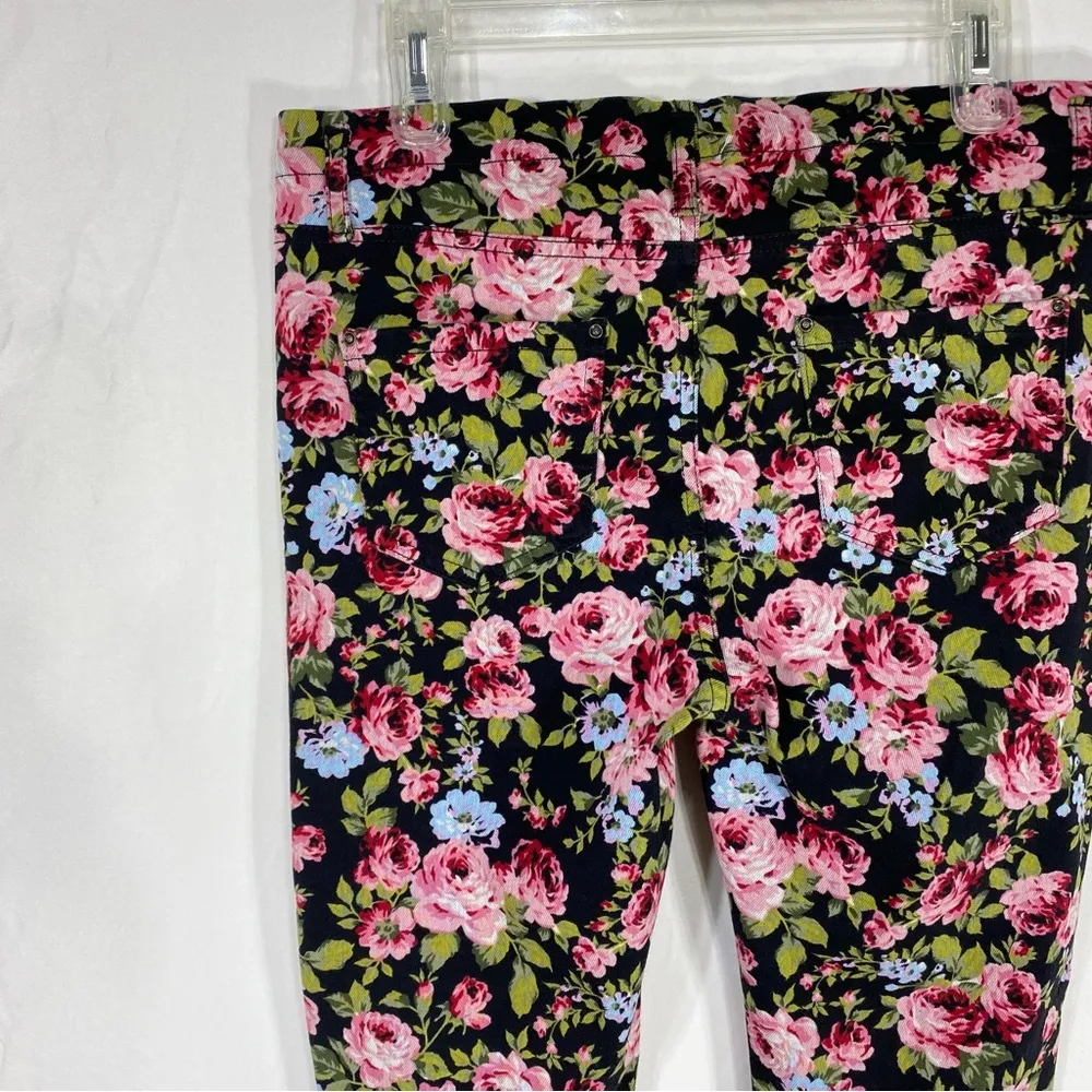 Time & Tru Black with Pink and Blue Floral Jeggings Size 12 - Image 4