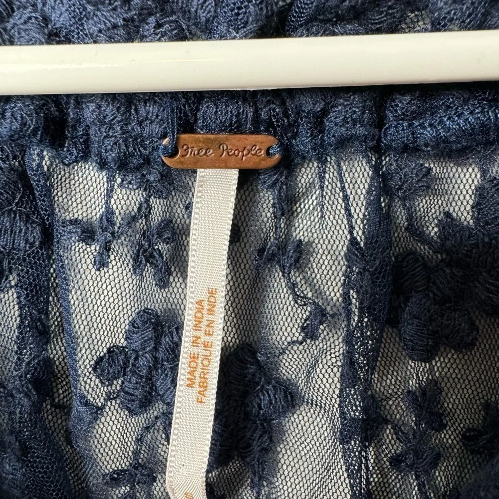 Free People Navy Embroidered Jubilee Floral Lace Peasant Top stretch siz… - Image 7