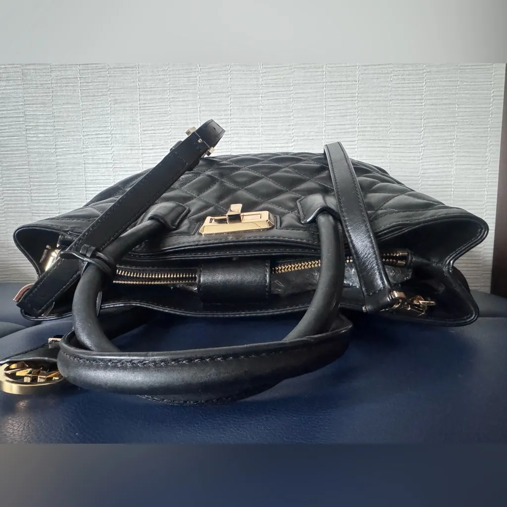 Michael Kors Black Quilted Leather Satchel Tote Bag - Image 12