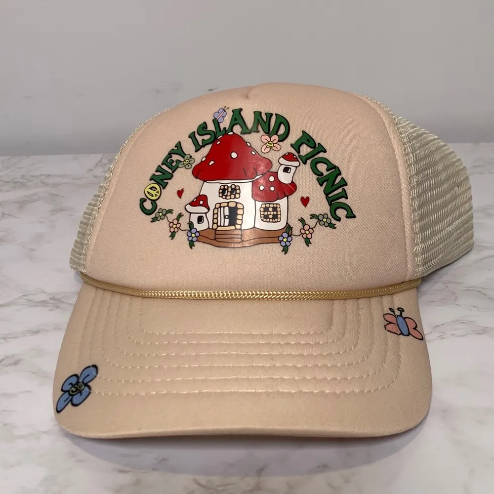 Coney Island Picnic Beige Mushroom House Snapback Trucker Hat - Image 2