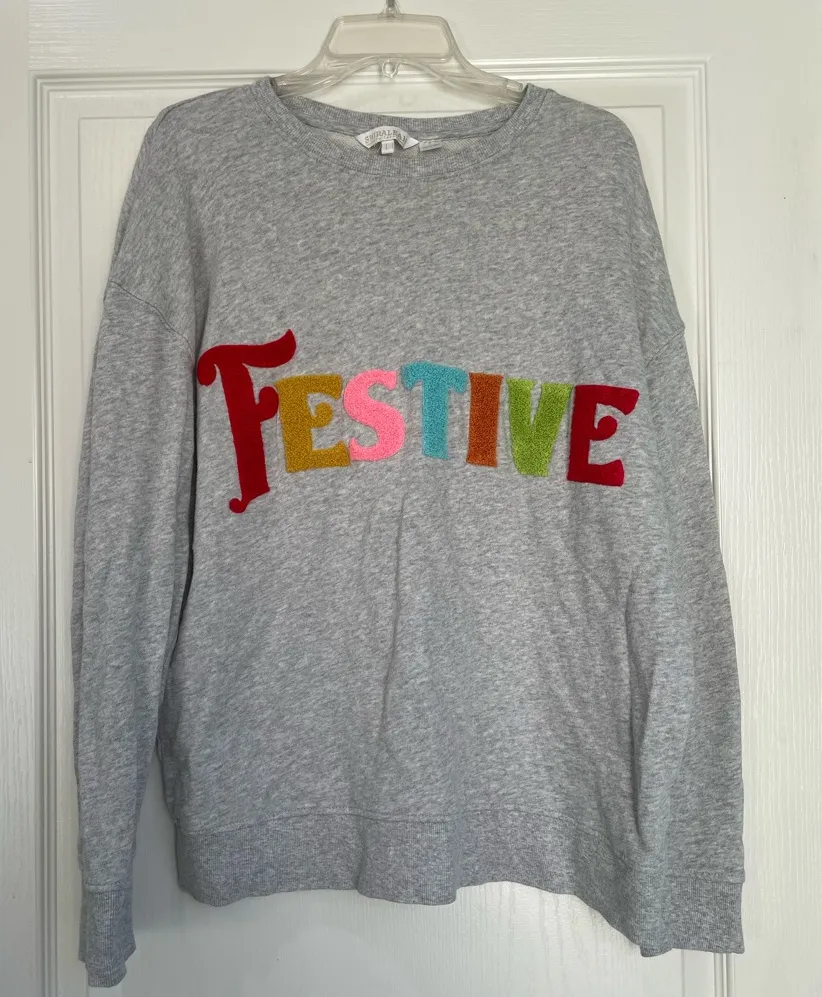 Shiraleah Festive Embroidered Sweatshirt size Large Christmas Holiday - Image 1