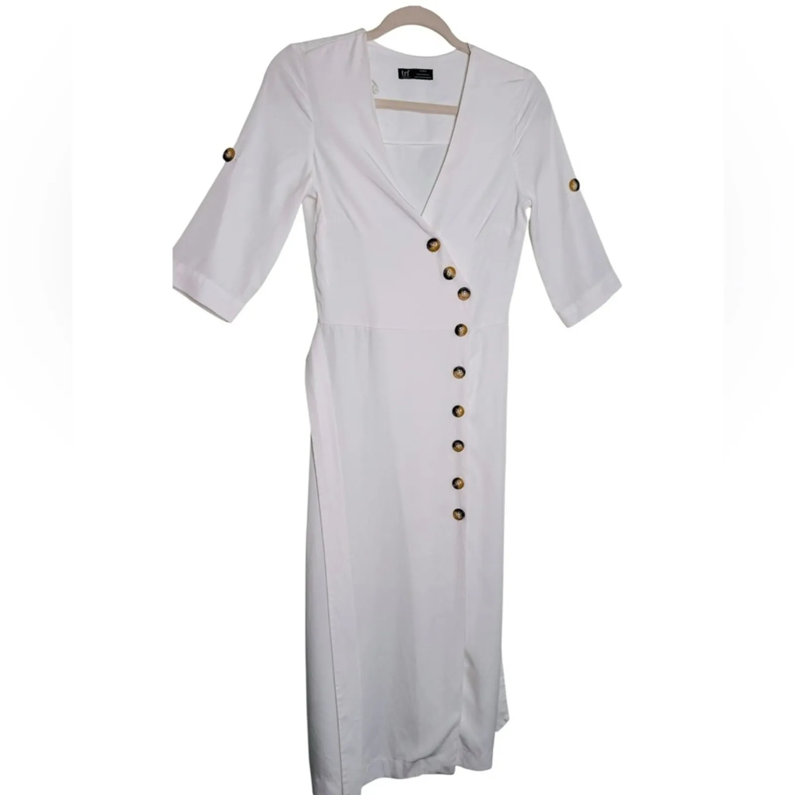 TRF Collection Zara White Long Dress With Buttons and Sash Size XS - Image 3